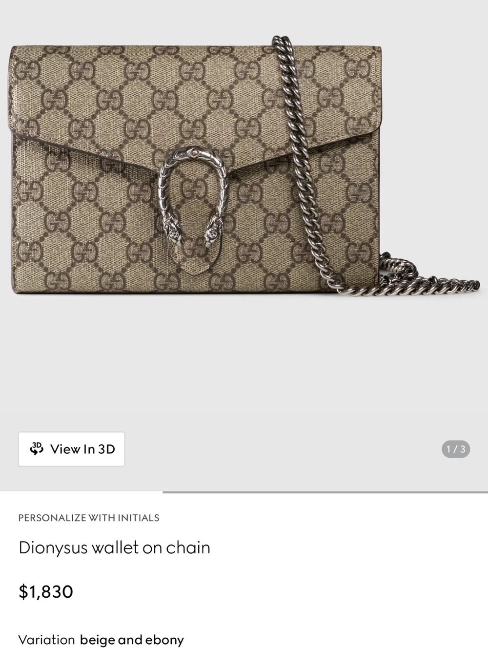 Gucci Dionysus Beige & Ebony GG Canvas Wallet-On-Chain